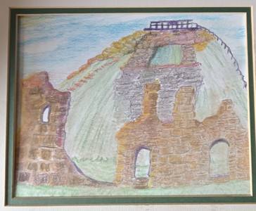 Christine P, Sandal castle, pastel pencils.jpg